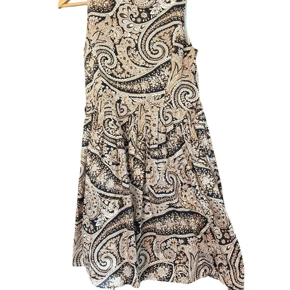 J. Crew Cecelia Paisley V Neck Brown White Tie Waist Knee Short Dress Size 4 - Picture 5 of 7